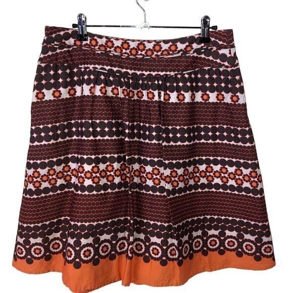 Boho Skirt Womens Size 8 Brown Orange Patterned Side Pockets - Picture 2 of 5